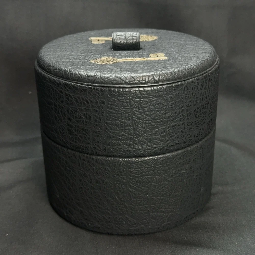 Vintage Small Black Cylindrical Keepsake Box 3pc Stackable Foam Insert Keys